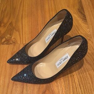 Jimmy Choo Black Stiletto Heels with Glitter